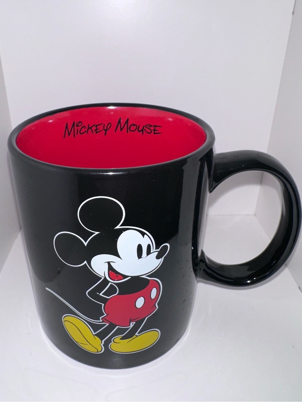 Disney Mickey Mouse Black Ceramic Mug with Red Interior
